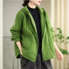冬の新型菱格帽子と綿の綿服と綿服の女性のゆったりとした大きいサイズの冬服のレトロなカジュアルコート81178