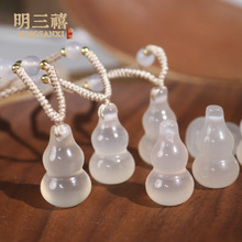 厂家批发天然冰种玛瑙葫芦吊坠锁骨链玉石立体葫芦挂坠福禄项链