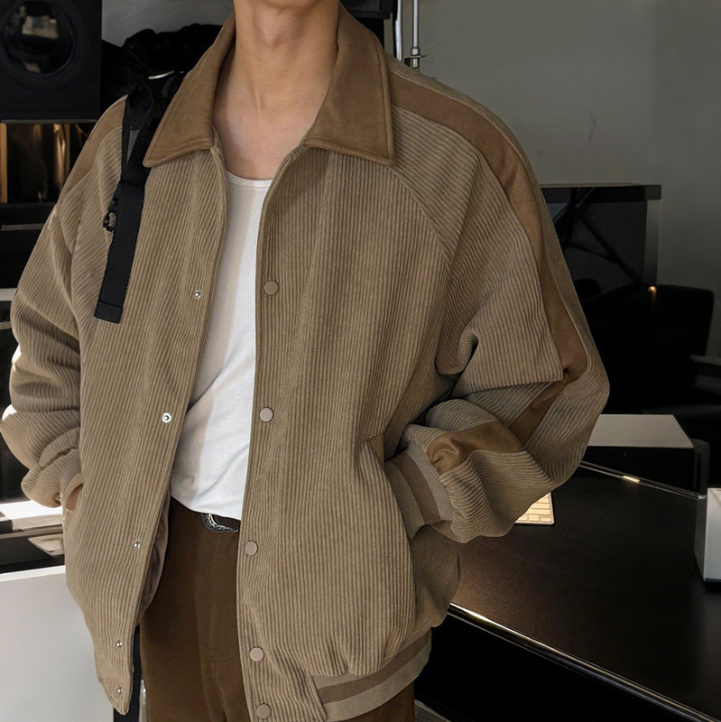 Myq Old Money Style Corduroy Lapel Jacket Men's 2026 Spring New Korean Style Loose Work Clothing Casual Jacket