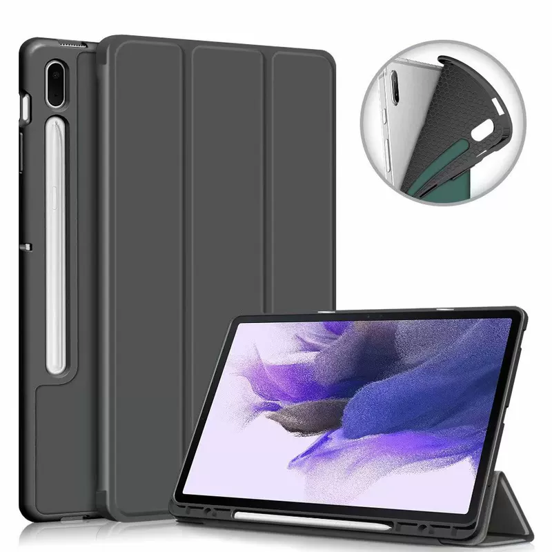 Подходит для Samsung TAB S7Plus трехскладный увлекательный кожаный чехол T870 ручка TPU крепление плоское защитное покрытие P610
