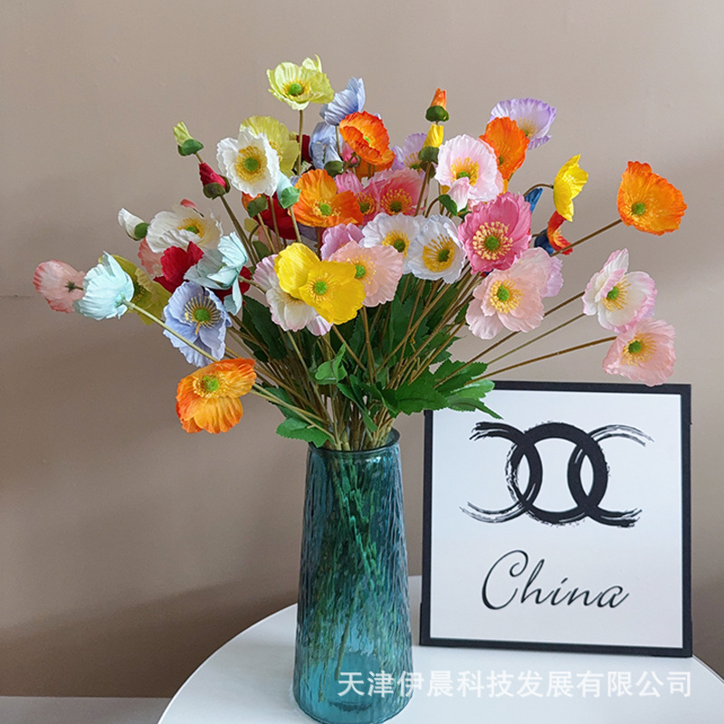 Poppy Artificial Flower Wedding Gift Arrangement Home Decoration Fresh Ornaments Poppy Flower Photography Props Table Fake Flowers