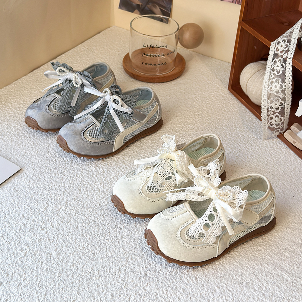Breathable Mesh Lace-Up Casual Shoes For Girls With Elegant Bow, Lightweight & Flexible For School, Play & Daily Wear_voghion.com