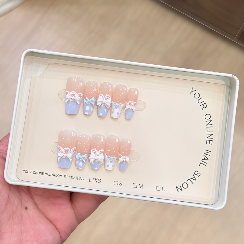 Blue Lace Bow Plaid Whitening Student Wear Nail Ins Style Wear Nail Removable Nail Stickers Blue Lace Bow Plaid Whitening Student Wear Nail Ins Style Wear Nail Removable Nail Stickers