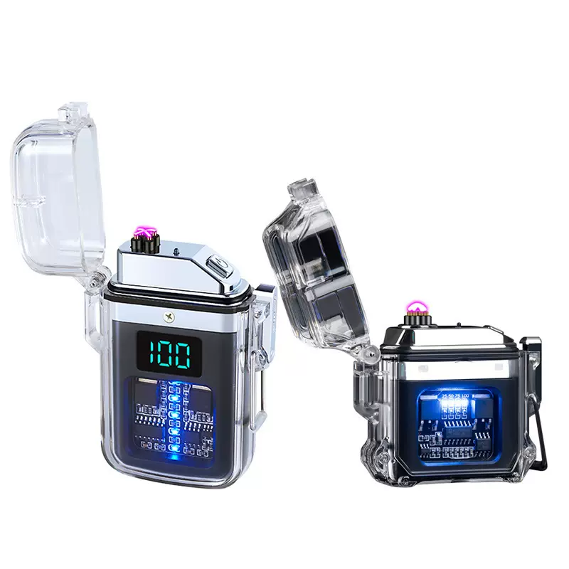 HY6051防水IP56透明PP塑料壳充电双电弧usb点烟器打火机 户外用品