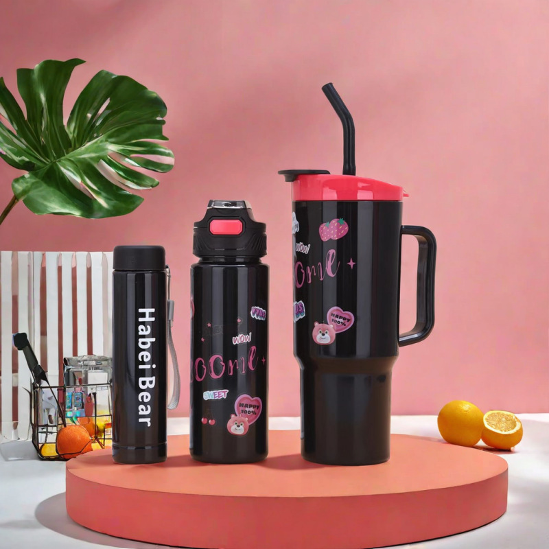 Taza de plástico transfronteriza de tres piezas Taza de automóvil de 40oz Taza de hielo de gran capacidad Mango portátil Taza de café con pajita