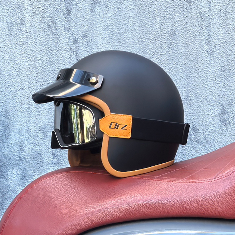 Orz Gulf Oil Motocicleta eléctrica Casco retro Casco de crucero Hombres y mujeres Casco japonés de media pala 3C