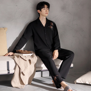 Striped Pajamas Men's Spring & Fall Pure Cotton Long-Sleeved 2025 New Style Can Be Worn Outside High-End Men's Home Clothes Autumn and Winter