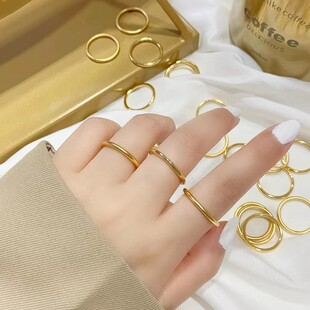 Plain ring for women, non-fading, ancient traditional sand gold ring, plain ring, light luxury and fashionable gift for best friend and girlfriend