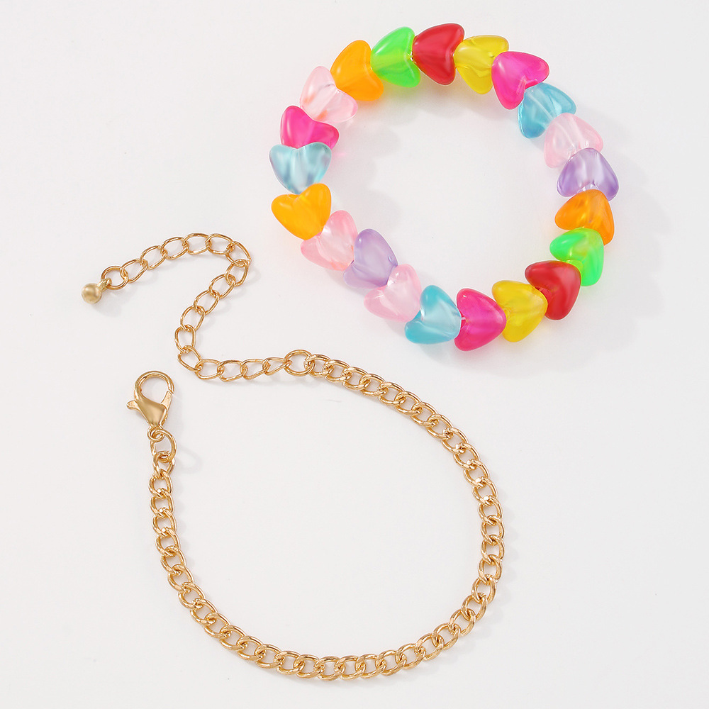 Candy Color Resin Butterfly Heart-shaped Beaded Bracelet Set Wholesale Nihaojewelry display picture 13
