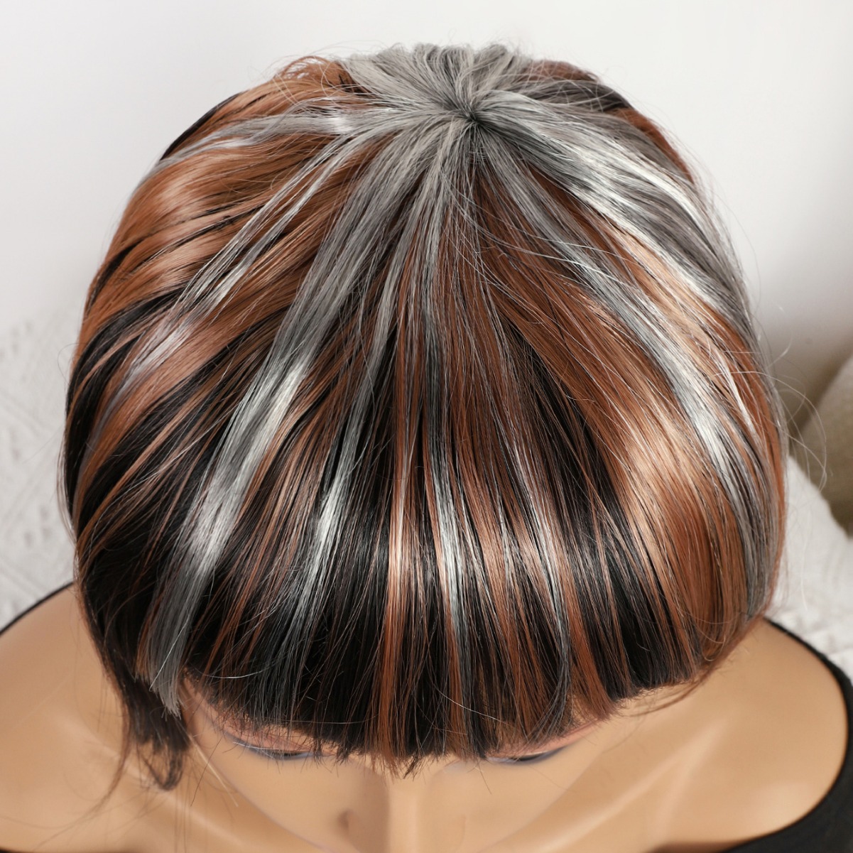 Nuevo estilo transfronterizo marrón degradado largo recto 12inch sin encaje cabello lacio europeo y americano peluca brasileña