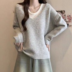 软糯高级感套头长袖两件套毛衣女秋冬韩版精仿羊毛慵懒风针织上衣