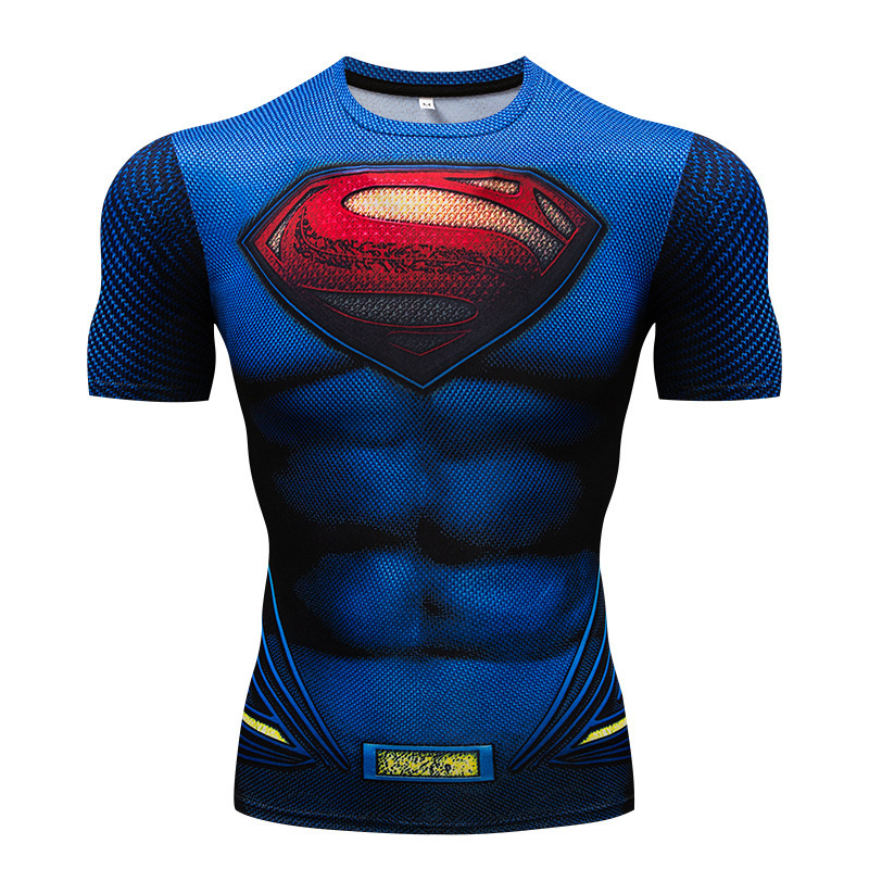 ヨーロッパとアメリカのアベンジャーズ 3D Tシャツスポーツタイツメンズ吸汗性フィットネスバスケットボールユニフォームメンズ半袖弾性|undefined