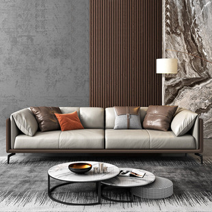 Genuine Leather Office Sofa Coffee Table Combination Nordic Light Luxury Simple Business Casual Single Office Sofa Three-Seater