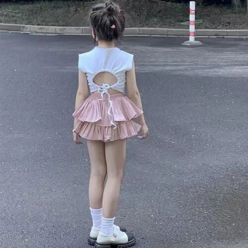 Children's pleated cake dress 2025 spring and summer new style girls 'white short skirt baby fluffy skirt princess culottes