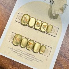 日落玫瑰小眾原創花卉爆閃貓眼顯白簡約精緻優雅古風短款穿戴甲