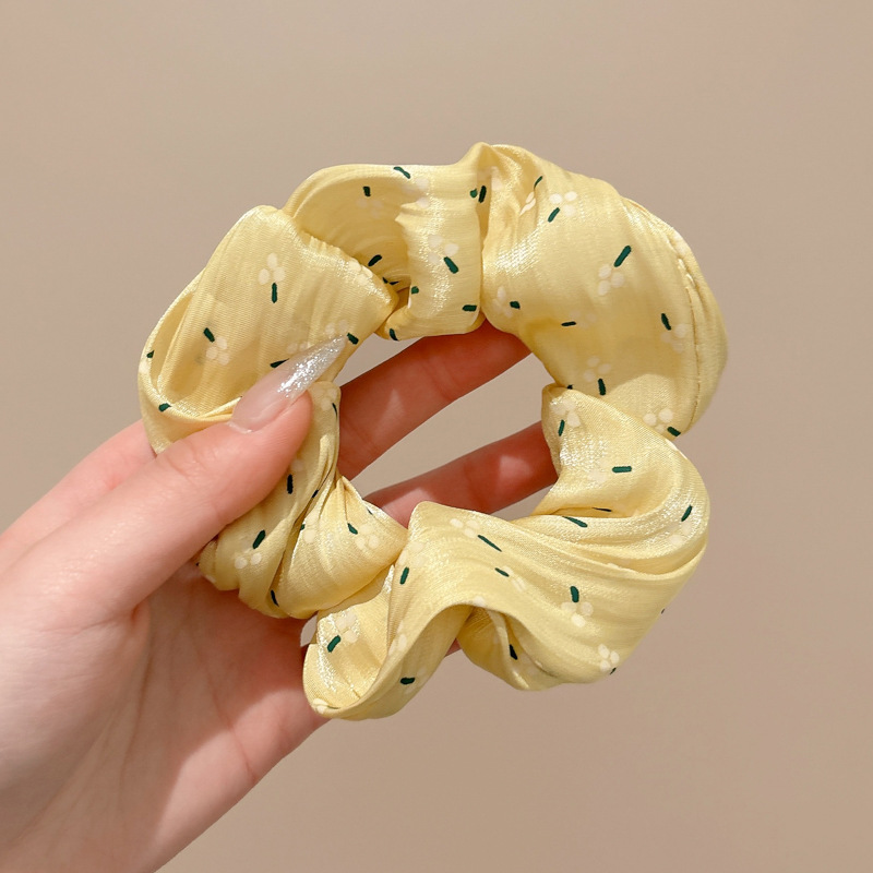 2025 primavera nueva tela amarilla anillo de cabello de intestino grande mujer japonesa ondulación asintiendo cuerdas de cabello de cola de caballo adornamiento para el cabello