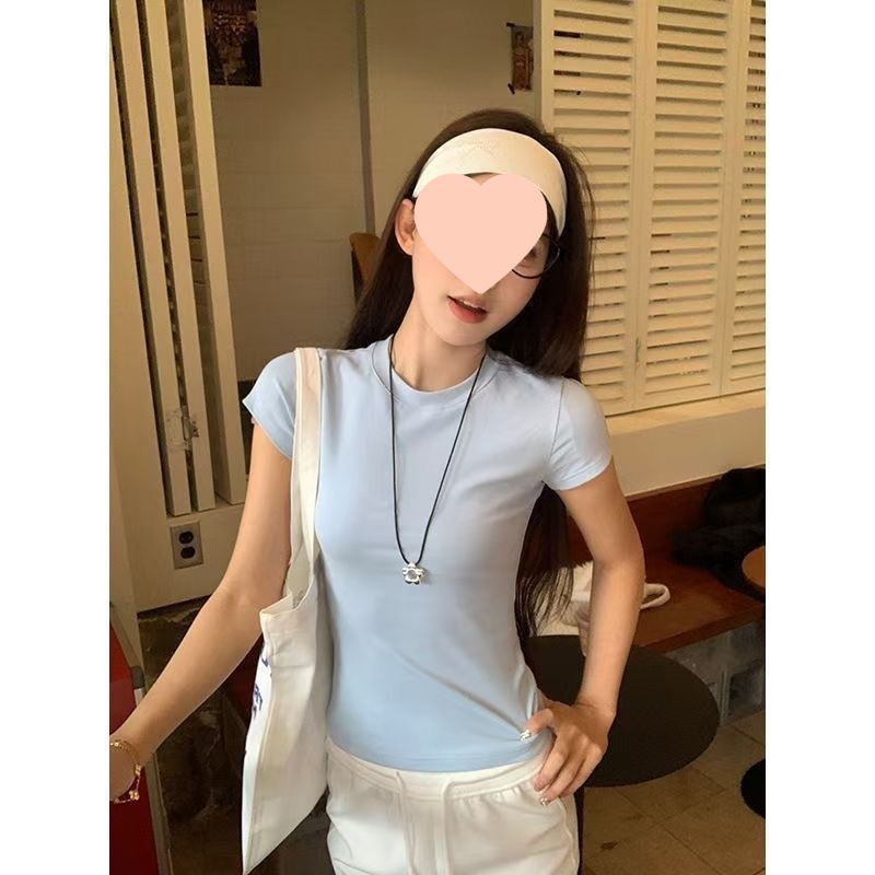 工場在庫半袖Tシャツレディース夏韓国風スイートホットガール無地スリムフィット純粋な欲望トップス直販|undefined