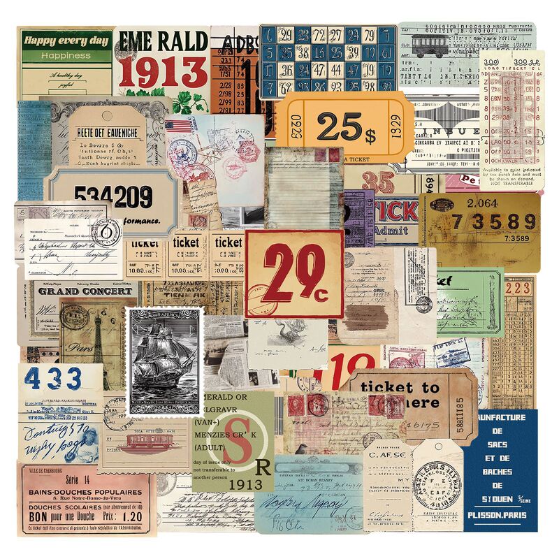50 Cross-Border Retro Nostalgic Handbook Stickers Creative English Labels Salt Handbook DIY Collage Decorative Stickers
