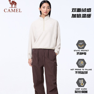 Camel Outdoor Women's Half-Collar Stand Collar Spring and Autumn New Top Jacket with Fleece Lining for Warmth