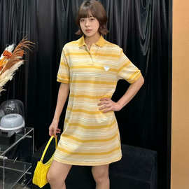 春夏新款P家三角标识百搭显瘦撞色条纹polo短袖连衣裙