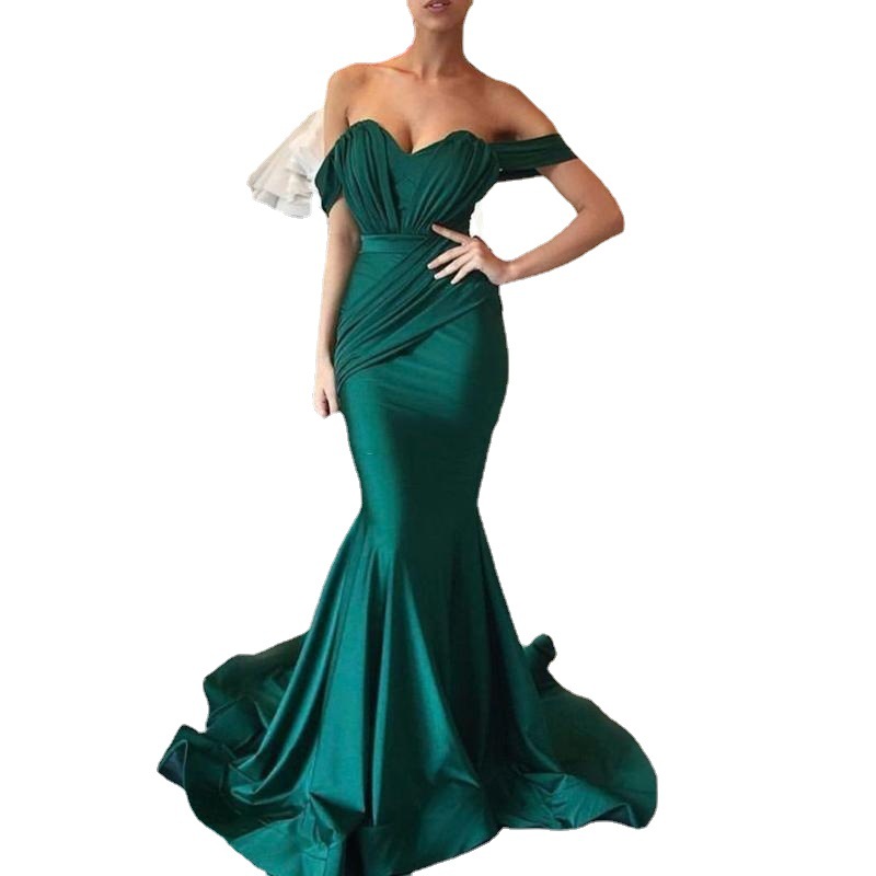 Europa y América Comercio Exterior Amazon AliExpress deseo vestido de noche de las mujeres fuera del hombro satén fishtail vestido de noche