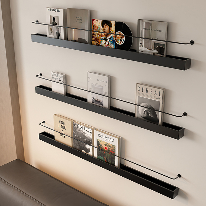 Nordic Metal Iron Art Wall-Mounted Bookshelf, Decorative Magazine Storage Display Rack, Library Bookshelf