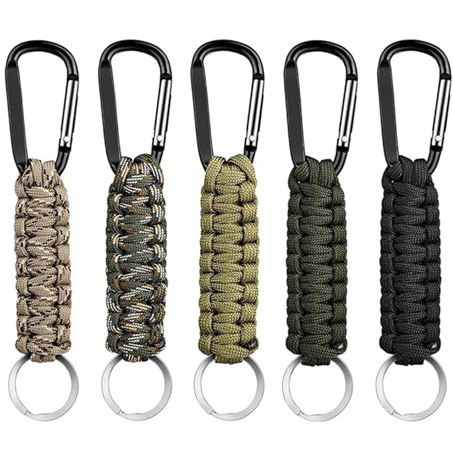 Factory Direct outdoor carabiner key chain Black quick-hanging carabiner seven-core umbrella rope woven key chain ring hook