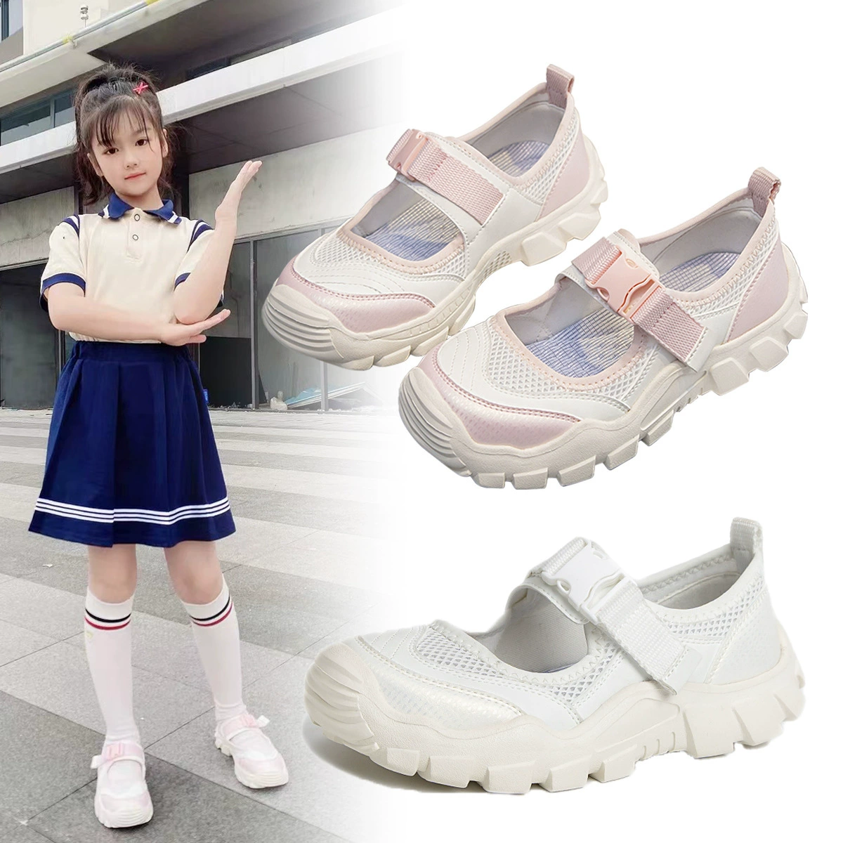 Детская спортивная обувь, Белая обувь с мягкой подошвой, детская модная обувь с квадратным носком, кроссовки на плоской подошве, повседневная обувь с одной сеткой