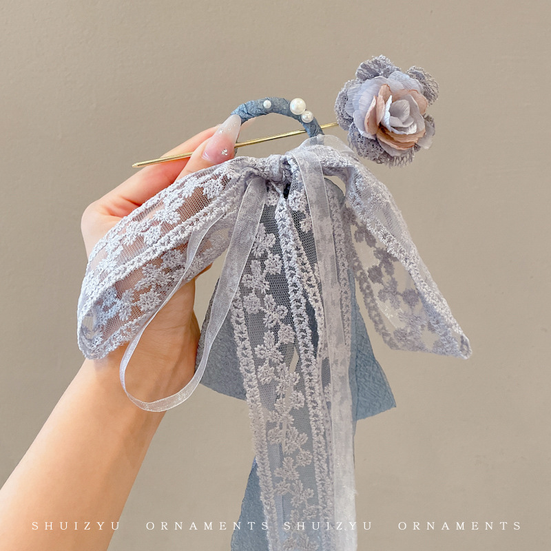 Cuerda de malla para el cabello, banda de goma, serpentina de flores, horquilla de estilo antiguo, nueva horquilla de pelo de estilo chino, bufanda de seda de verano, horquilla