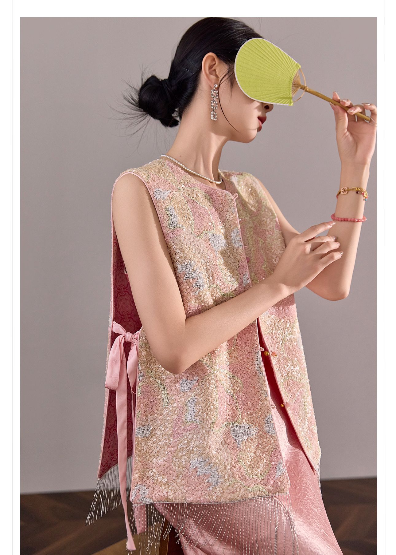 Áo vest gile nữ hai mặt phối ren đính cườm phong cách Trung Hoa mới mùa hè N2078 — Phối màu [mặc hai mặt] chi tiết 8