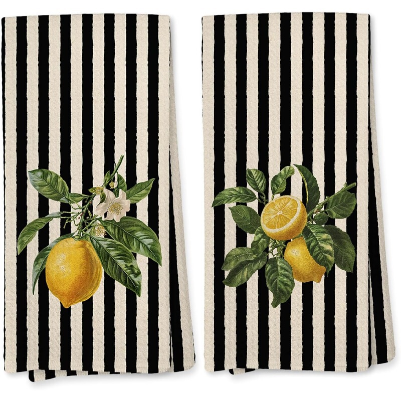 Lemon Stripe Print Kitchen Towel Set Women's Gift Bathroom Bar Decorative Hand Towel Lemon Stripe Print Kitchen Towel Set Women's Gift Bathroom Bar Decorative Hand Towel