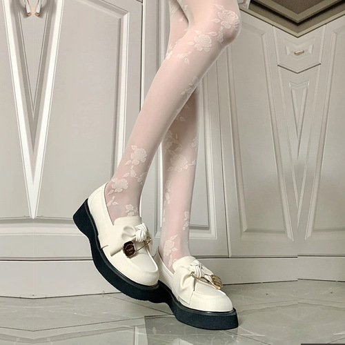 Japanese spring and summer milk white embroidered rose jacquard stockings anti-snag ultra-thin lace jk pantyhose for women