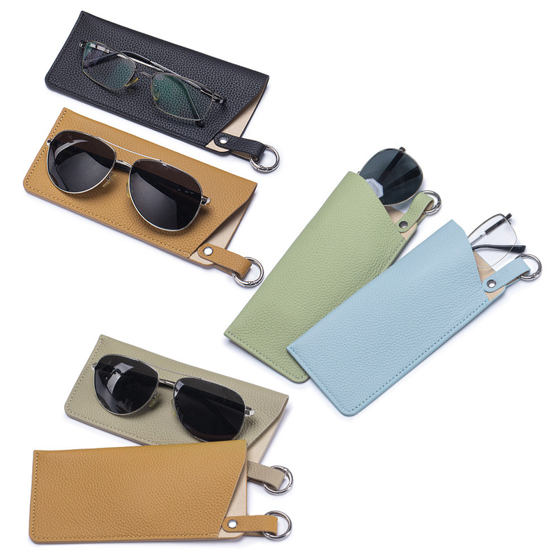 New model top-layer cowhide ultra-thin eyeglass case, soft leather texture, portable, hangable eyeglass protective cover, sunglasses storage bag for women New model top-layer cowhide ultra-thin eyeglass case, soft leather texture, portable, hangable eyeglass protective cover, sunglasses storage bag for women