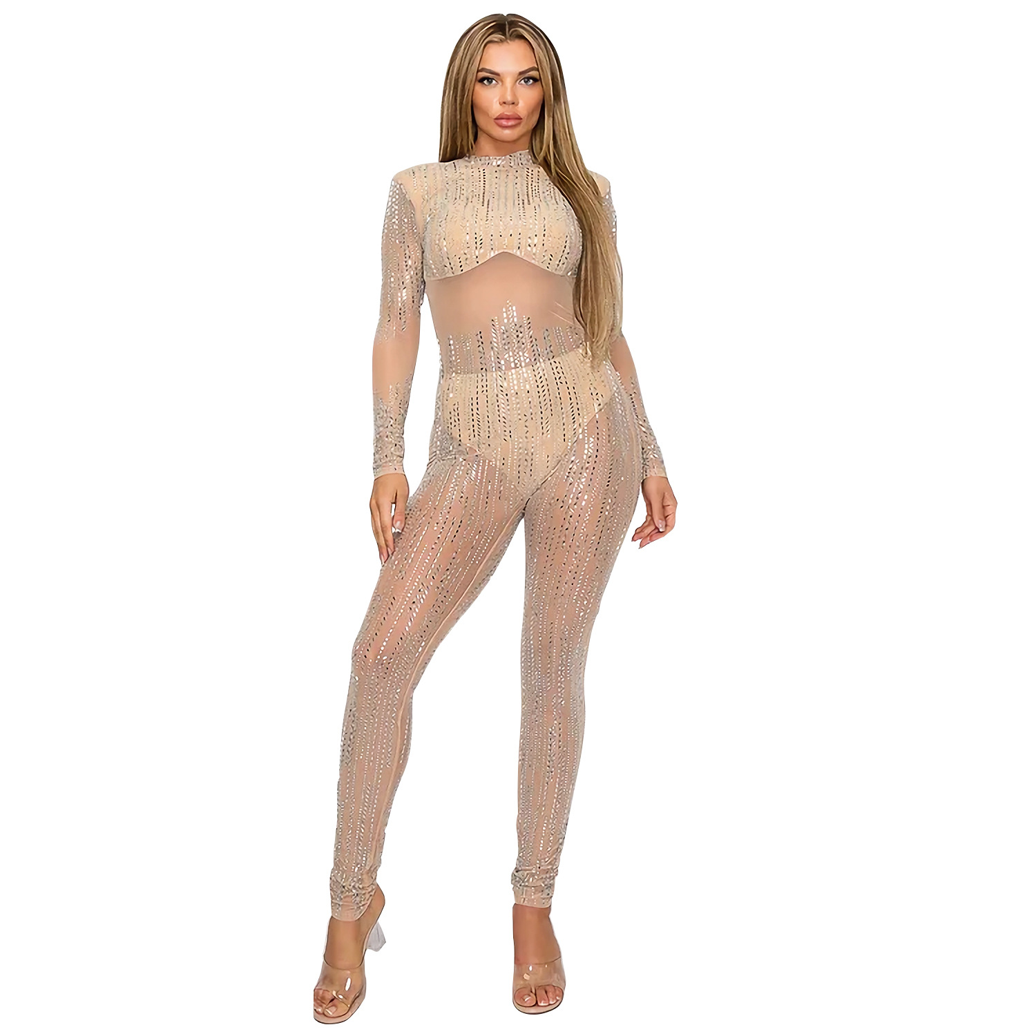 C6958 Aliexpress transfronterizo Amazon estación independiente perforación en caliente de moda sexy perspectiva pantalones de dos piezas image 8