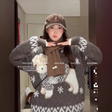 261110-152    费尔岛小狗水貂提花加厚毛衣