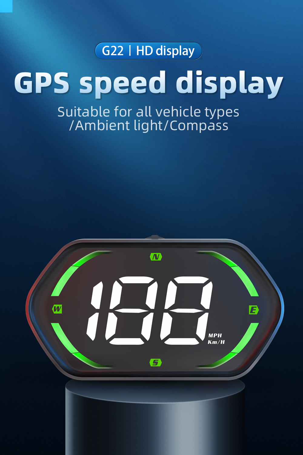 GPS car HUD head-up display with speed and over-speed warning, switchable between metric and imperial units, universal for all vehicles, G22
