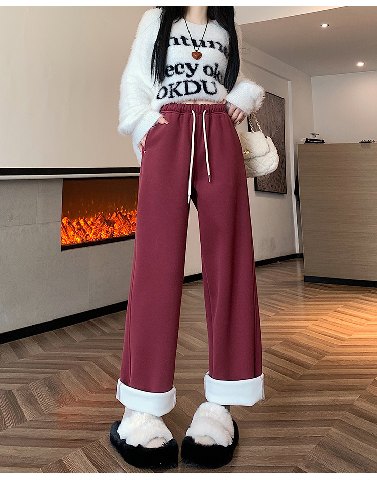Autunno e inverno Isolamento in peluche Nuovi pantaloni sportivi casual lunghi a gamba dritta larghi e dimagranti_voghion.com
