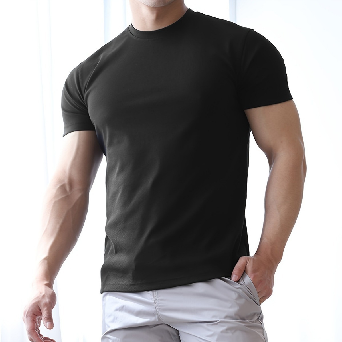 Fashionable sports quick dry breathable solid T-shirt for leisure…