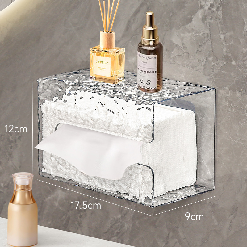 Glacier Pattern Transparent Tissue Box for Home Bathroom Punch-Free Wall-Mounted Washstand Waterproof and Rust-Proof Tissue Box