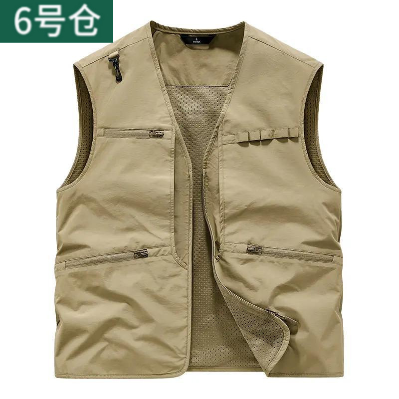 V Neck Large Size Vest Men's Summer New Loose Mesh Multi-Pocket Outdoor Fishing Waistcoat