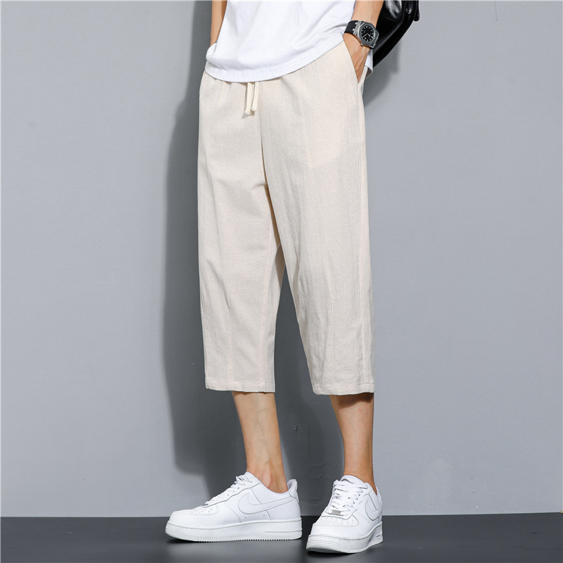 2022 verano nuevo estilo estilo chino pantalones cortos simples de algodón y lino pantalones casuales de lino finos sueltos de gran tamaño japoneses
