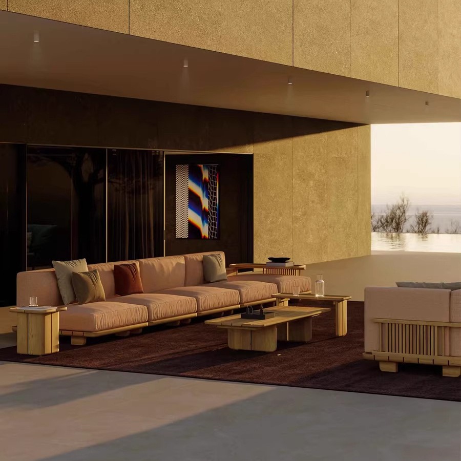 Sofá de teca al aire libre patio villa jardín hotel residencial al aire libre ocio caña combinación de muebles impermeables y protectores solares