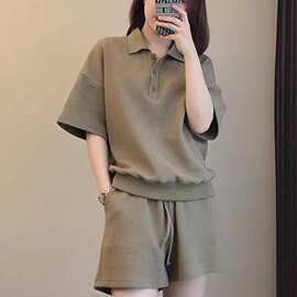 2026夏季新款气质清新网红POLO领衫两件套减龄炸街女大码胖mm套装