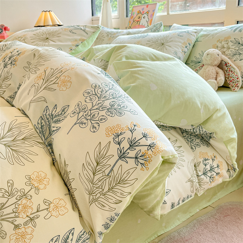 Temporada de estudiantes algodón algodón fresco de cuatro piezas sábanas fundas edredón sábana sábana sábana de tres piezas 2025 ropa de cama nueva