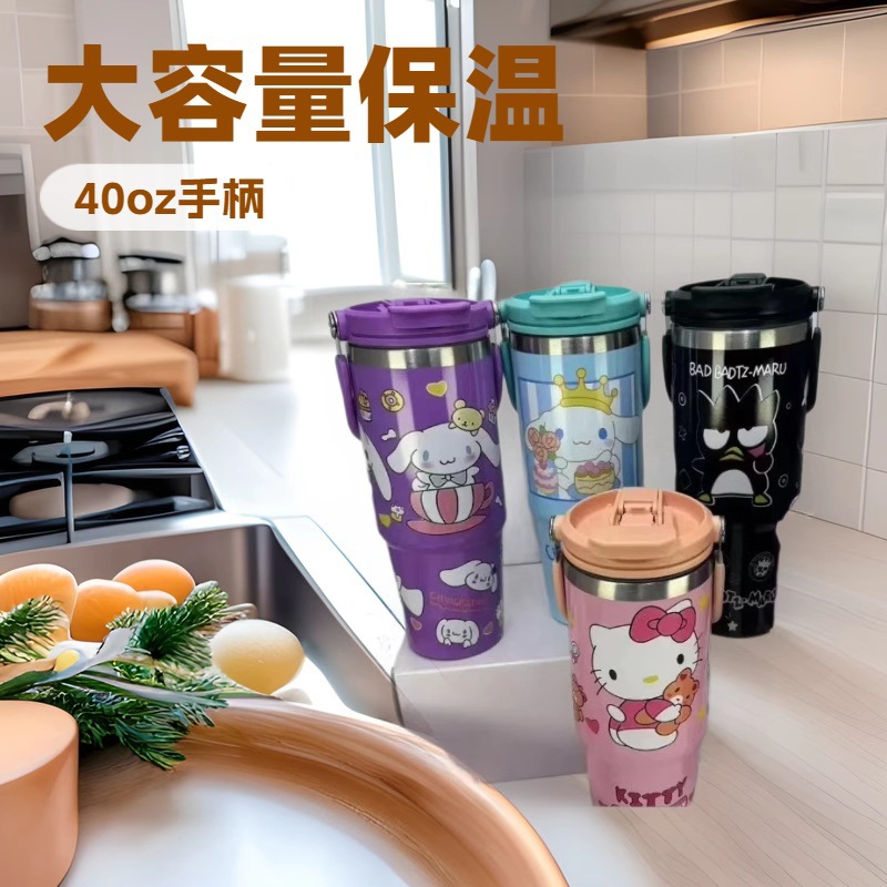 Cross-border 30oz doble boca doble bebida taza de mano patrón de dibujos animados de alto valor 304 taza de acero inoxidable portátil