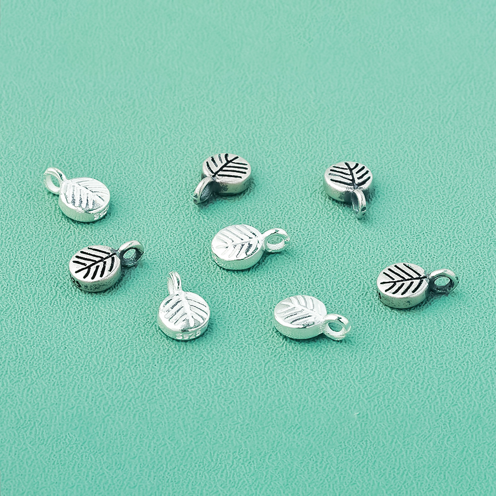实心s925纯银手工银做旧小叶子吊坠树叶挂件diy水晶文玩手串配件