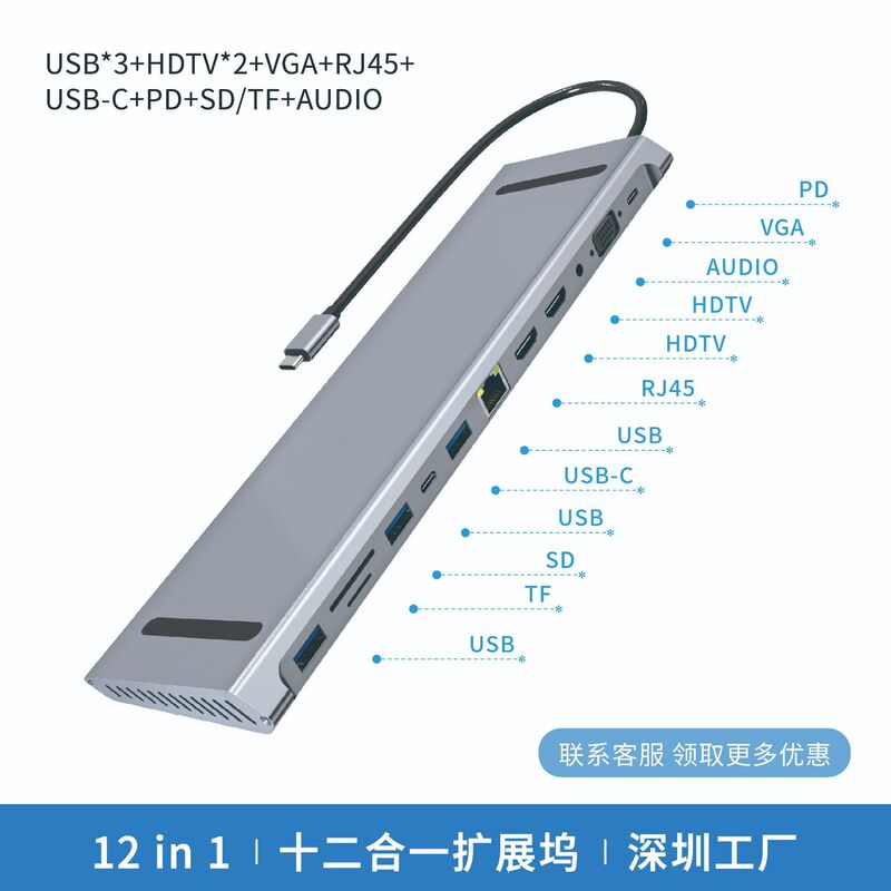 Typec12-In-1 Notebook Base Docking Station USB Multi-Port Expansion Multi-Screen Display Video Converter