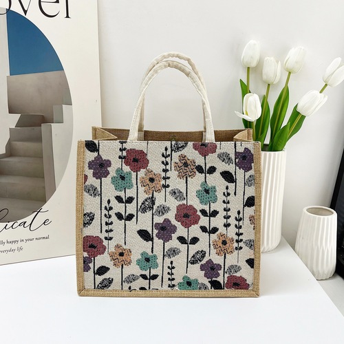 New Cotton Linen Handbag Printed Bento Style Tote Bag Large Capacity Hand-held Bag with Letter Print Women's Bag Wholesale