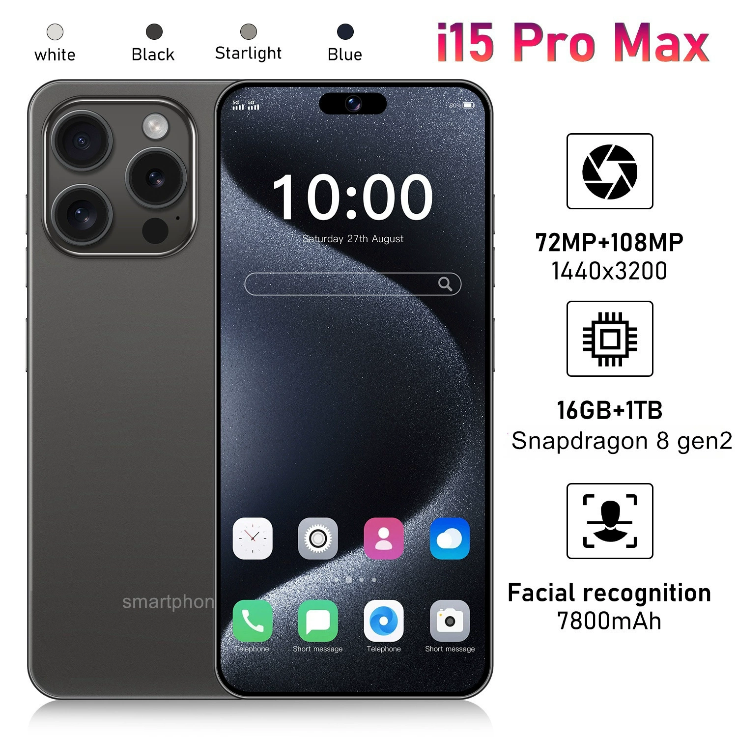 Мобильный телефон Pro, смарт-часы, Intel Core i15, 15 Pro Max, 16 ГБ, 4G, широкоформатный экран