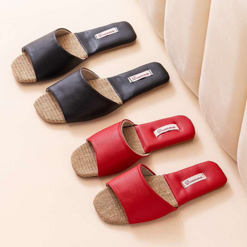 Linen Pu Leather Open Spring and Summer All Year Round Slippers for Female Couples Indoor Accessible Luxury Men's Home Non-Slip Factory Direct Sales Wholesale